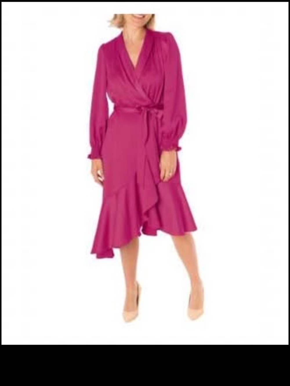 Taylor Fuchsia Wrap Dress with Ruffle High-Low Hem - Picture 5 of 6